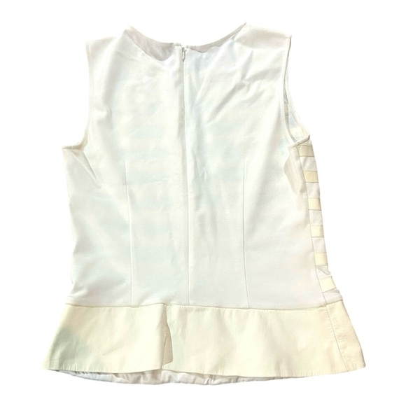 Theory Designer Gaian White Goat Leather Stripe Sleeveless Blouse Pryor Sz 4 - Picture 2 of 4